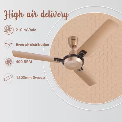 Hindware Arija Metallic 1200 mm 3 Blade Ceiling Fan (Metallic Beige Copper, Pack of 1) Hindware Arija Metallic 1200 mm 3 Blade Ceiling Fan (Metallic Beige Copper, Pack of 1)